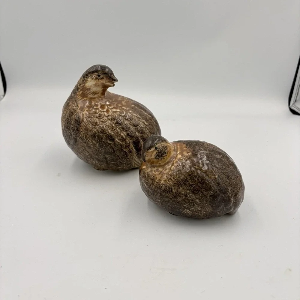 2pc Set Vintage MCM Ceramic Quails Birds Andrea By Sadek Japan Brown